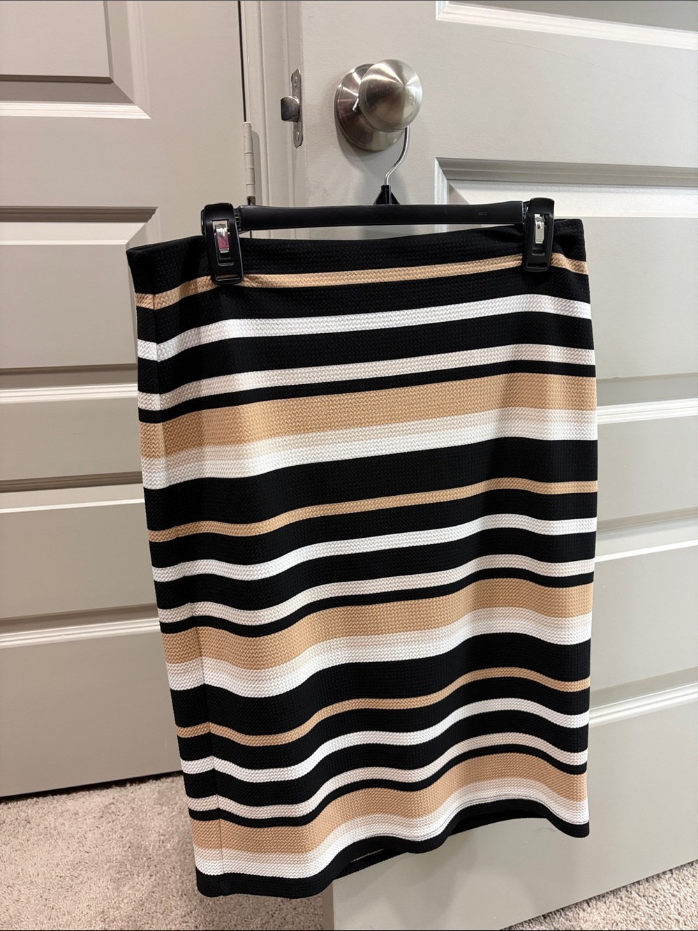 New York & Company Black, White & Tan Striped Pencil Skirt